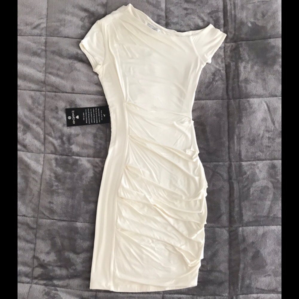 NWT Bebe Off White Asymmetric Pintucked Dress XXS